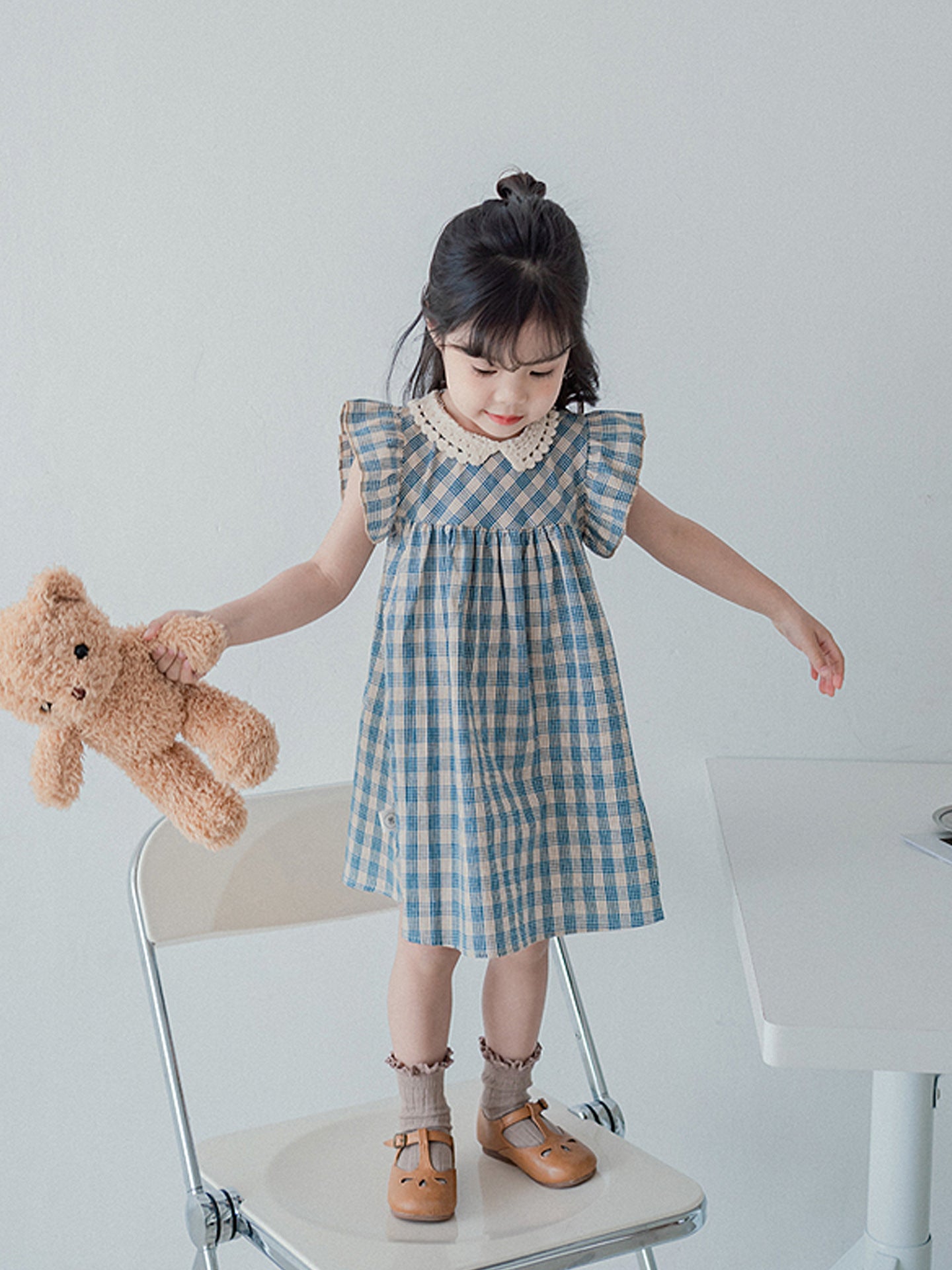 Baby Girl Lace Cotton Plaid Sleeveless Children's Skirt