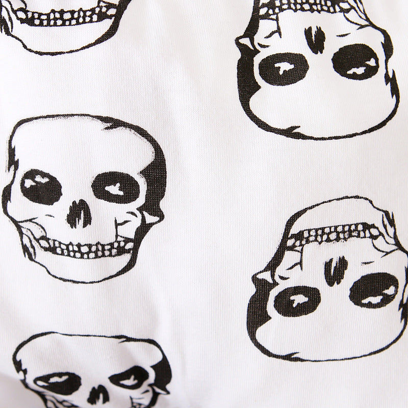 Boy's Halloween Short-sleeved Skull Jumpsuit Romper Printed Trousers Striped Hat 4-piece Suit