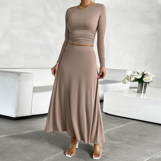 Women's Slim Fit Midriff-baring Long Sleeve Skirt Suit