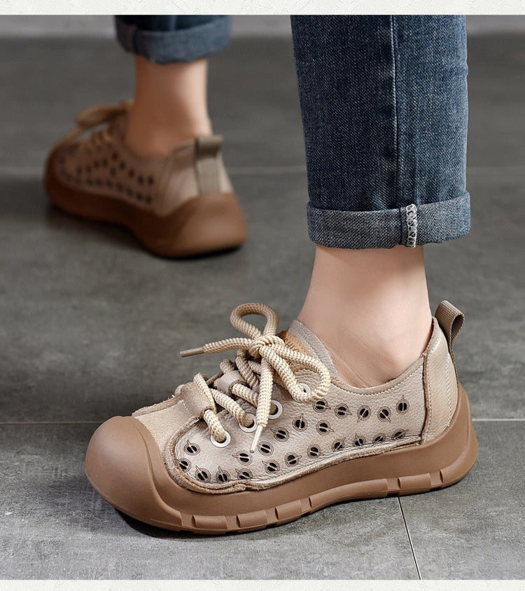 Flat Heel Retro Spring And Summer New Lace Up Casual Women's Shoes