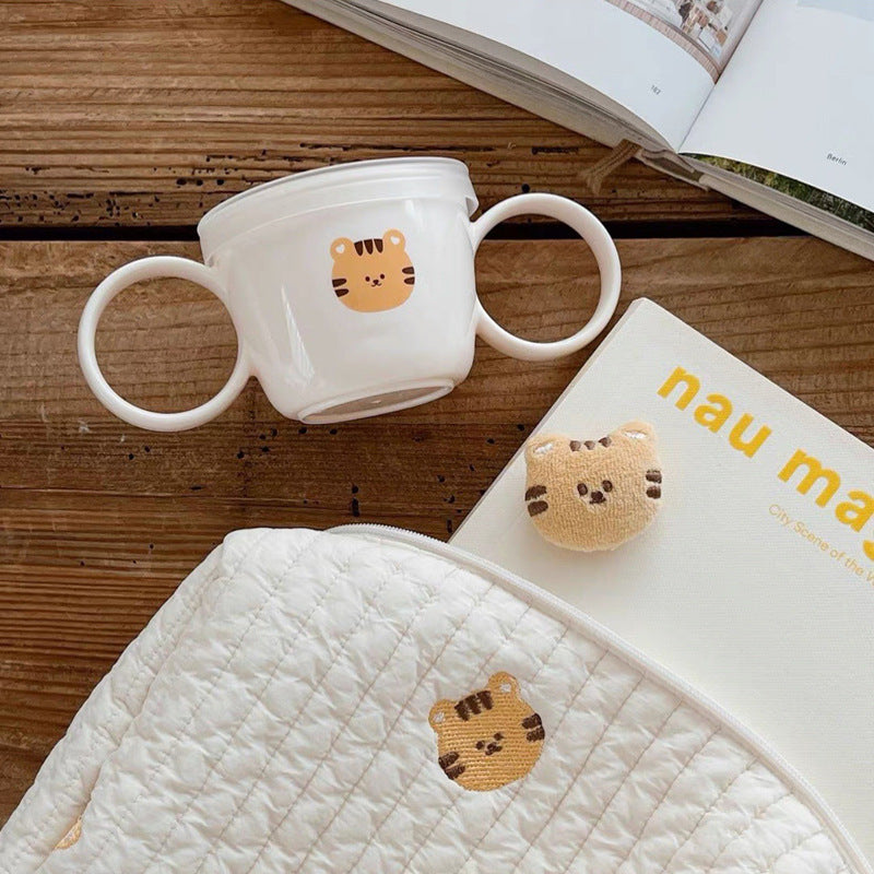 Ins Binaural Baby Food Supplement Bowl With Lid Straw Can Be Microwaved