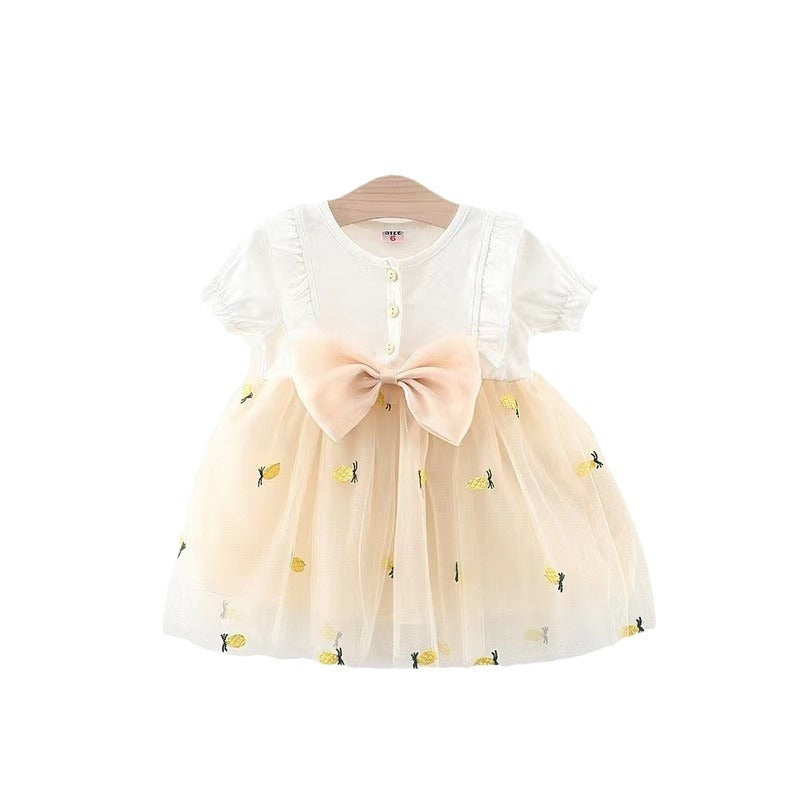 Solid Color Pineapple Mesh Stitching Dress