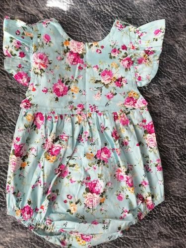 New girls blue printed small floral romper