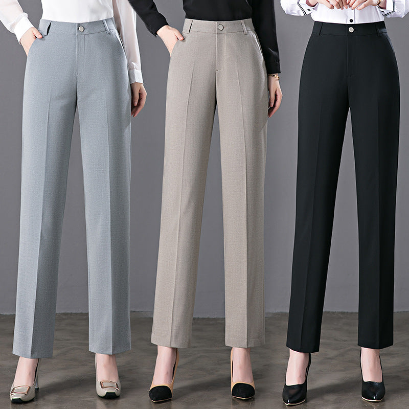 Pantalones casuales holgados de cintura alta y pierna recta para mujer