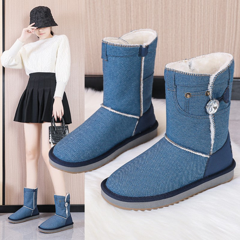 Winter Short Women's Denim Snow Boots