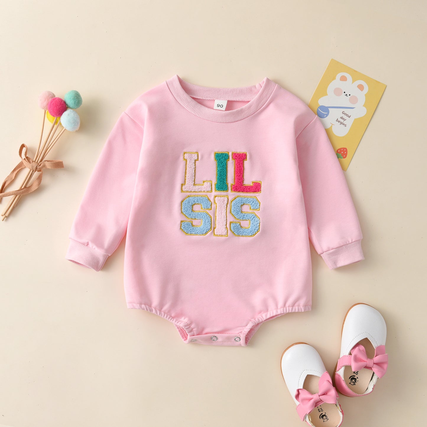Girls Baby Alphabet Embroidery Long-sleeve Jumpsuit Infant Short Triangle Rompers