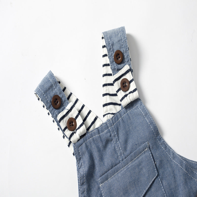 Baby BoysStrap Pants Jumpsuit Hat Three-piece Clothes
