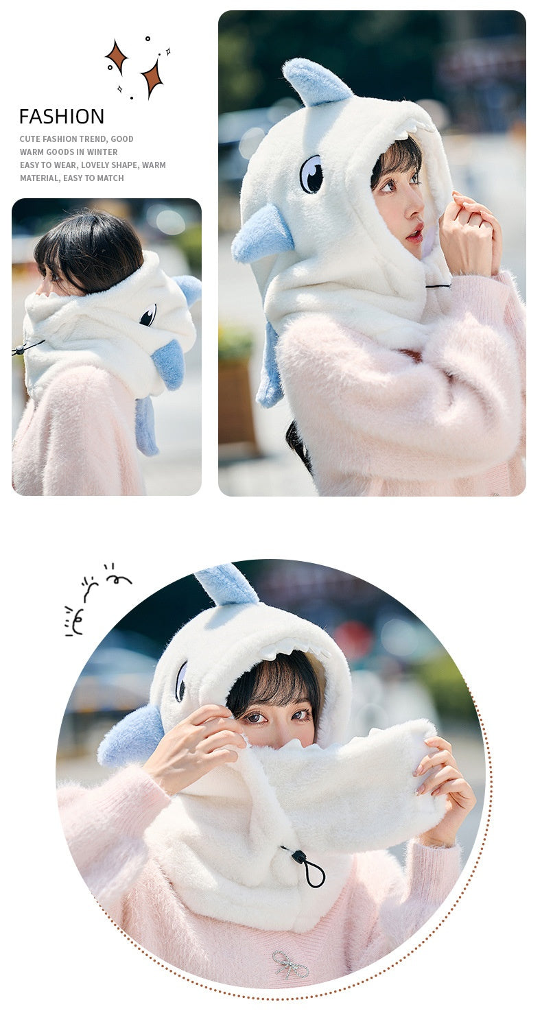 Ski Headgear Ear Protection Face Sleeve Cap Warm Veneer Cartoon Shape Shark Helmet Hat