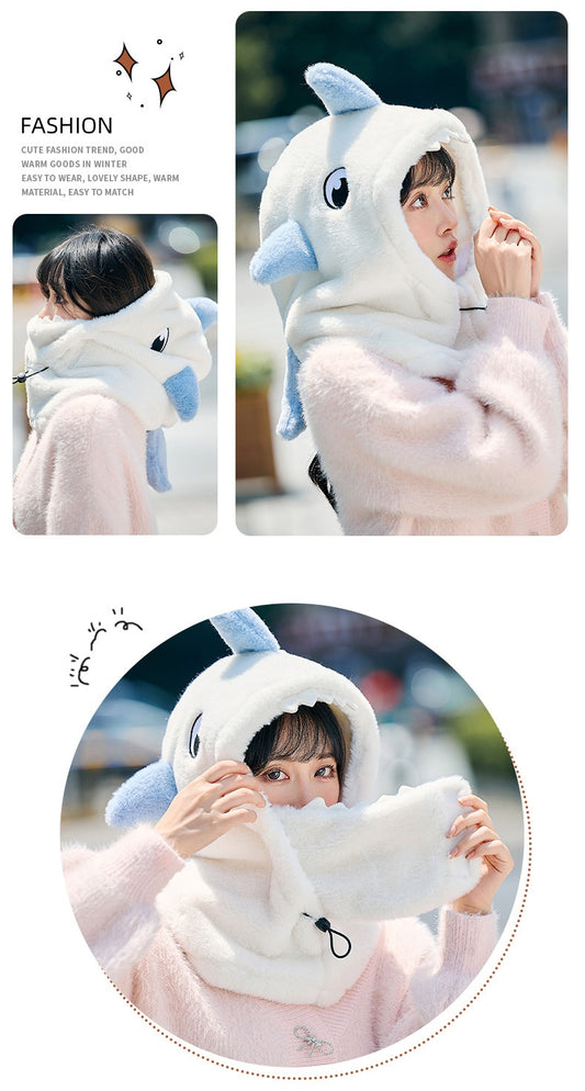 Ski Headgear Ear Protection Face Sleeve Cap Warm Veneer Cartoon Shape Shark Helmet Hat