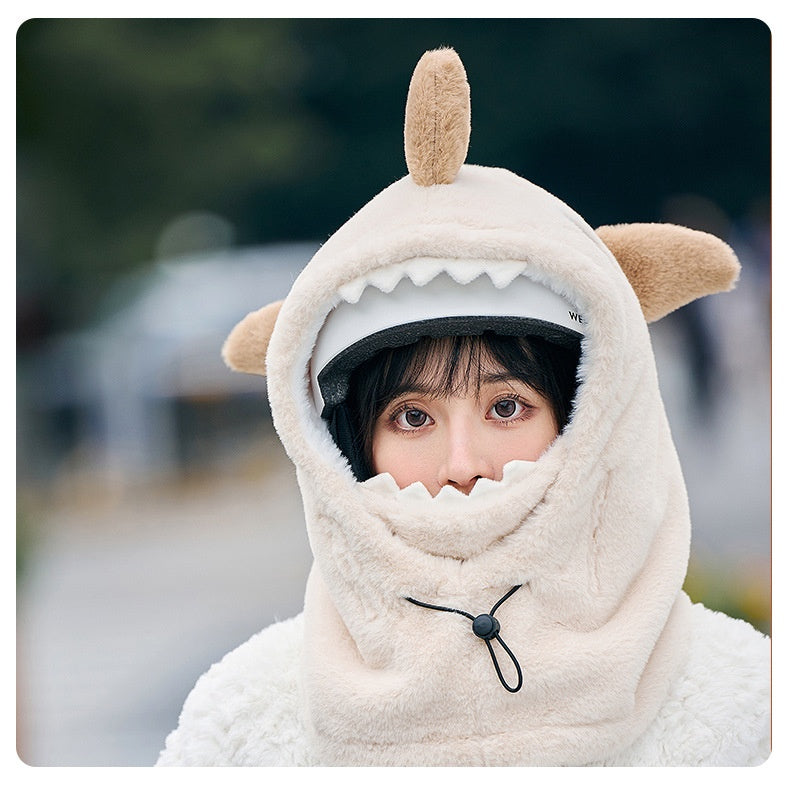 Ski Headgear Ear Protection Face Sleeve Cap Warm Veneer Cartoon Shape Shark Helmet Hat