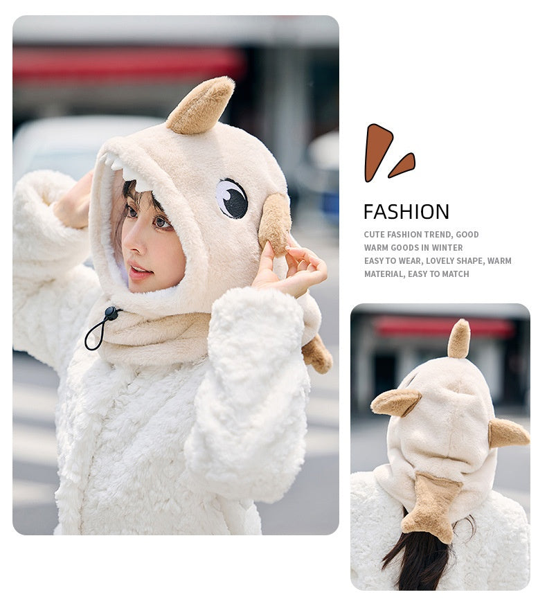 Ski Headgear Ear Protection Face Sleeve Cap Warm Veneer Cartoon Shape Shark Helmet Hat