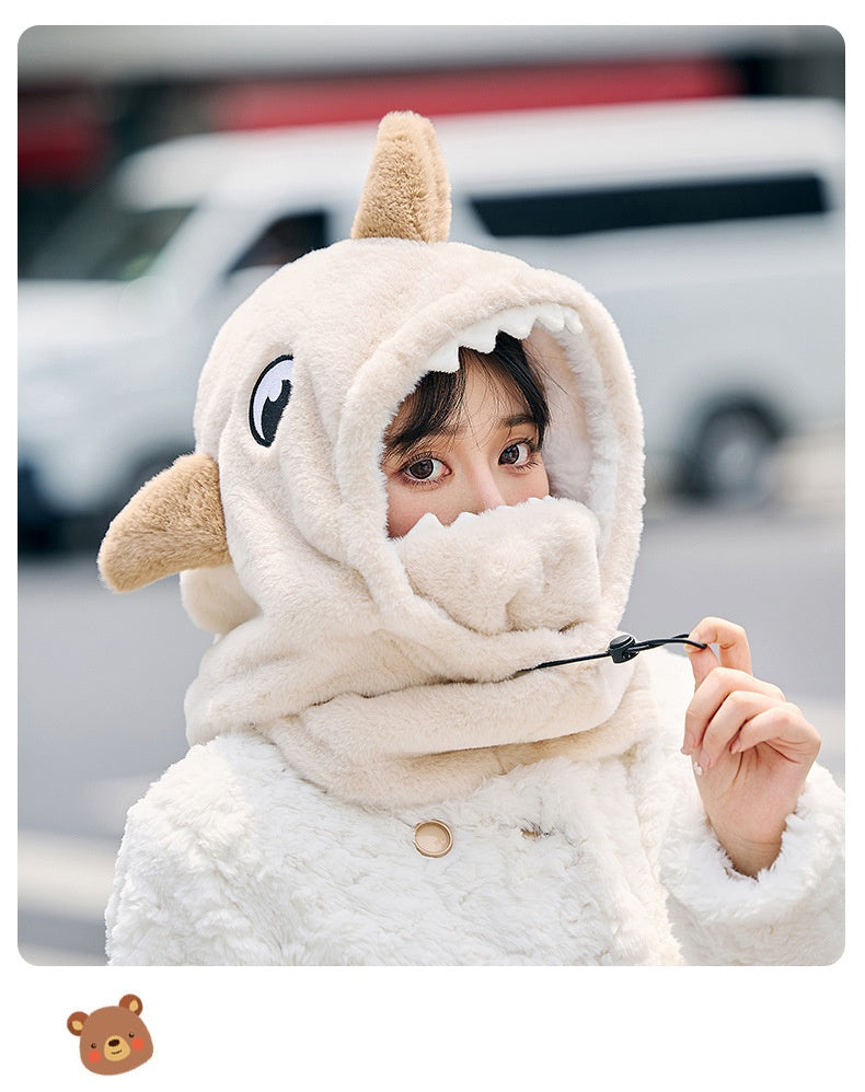 Ski Headgear Ear Protection Face Sleeve Cap Warm Veneer Cartoon Shape Shark Helmet Hat