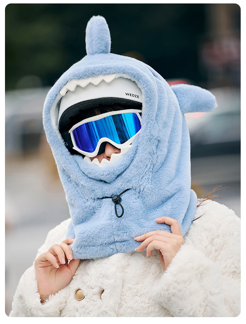 Ski Headgear Ear Protection Face Sleeve Cap Warm Veneer Cartoon Shape Shark Helmet Hat