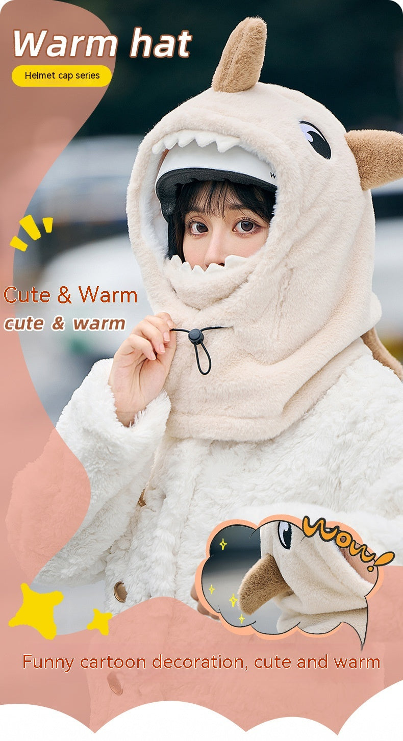 Ski Headgear Ear Protection Face Sleeve Cap Warm Veneer Cartoon Shape Shark Helmet Hat