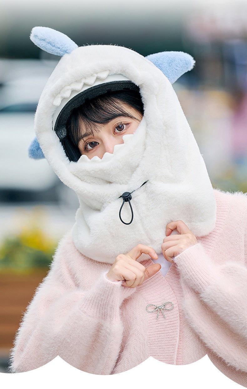 Ski Headgear Ear Protection Face Sleeve Cap Warm Veneer Cartoon Shape Shark Helmet Hat