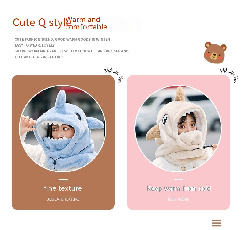 Ski Headgear Ear Protection Face Sleeve Cap Warm Veneer Cartoon Shape Shark Helmet Hat