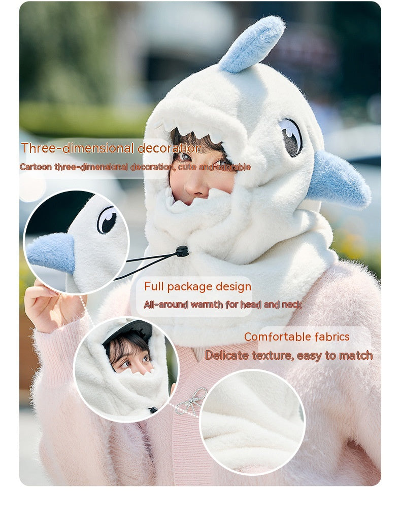 Ski Headgear Ear Protection Face Sleeve Cap Warm Veneer Cartoon Shape Shark Helmet Hat