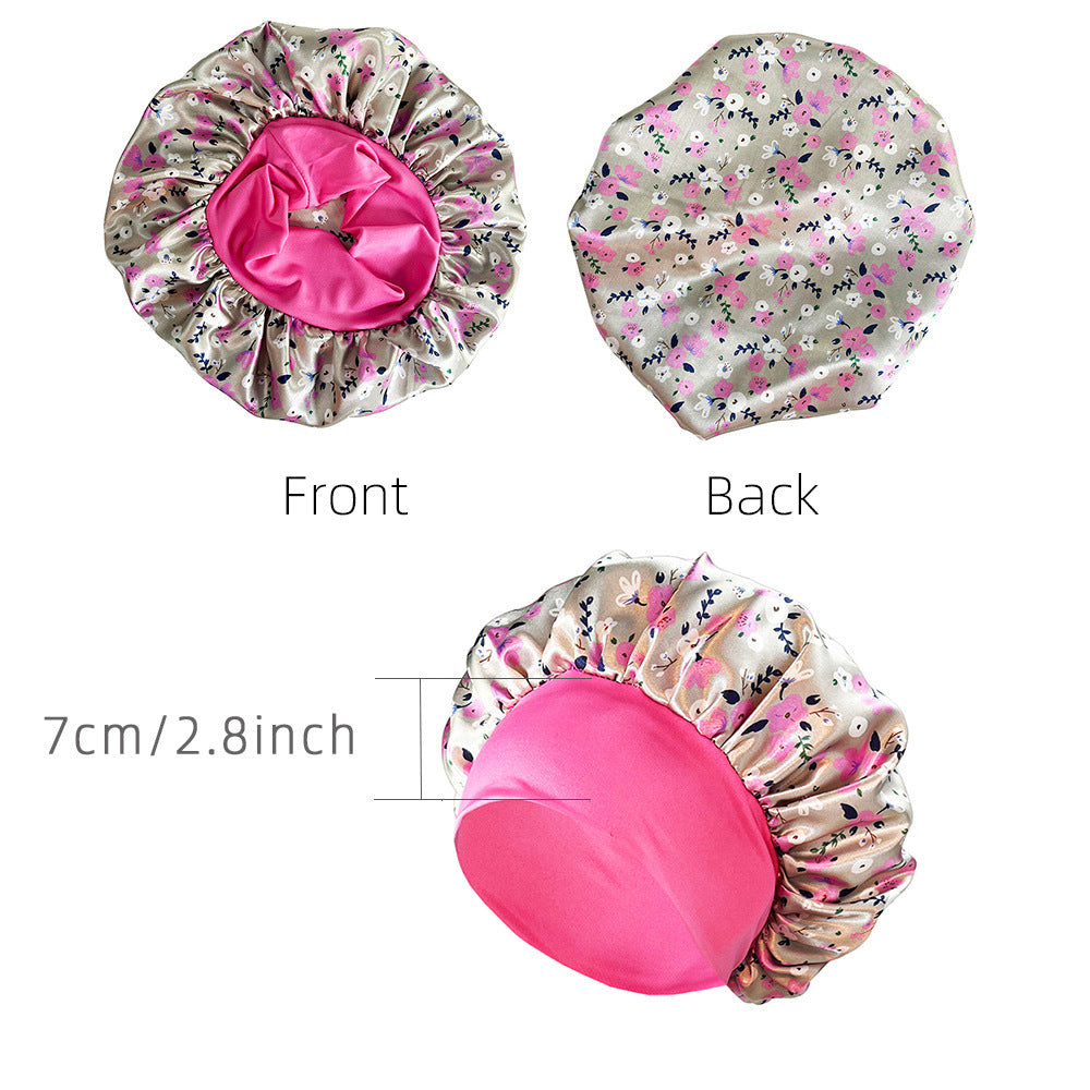 Wide-brimmed Satin Printing Nightcap Beauty Shower Cap Stretch