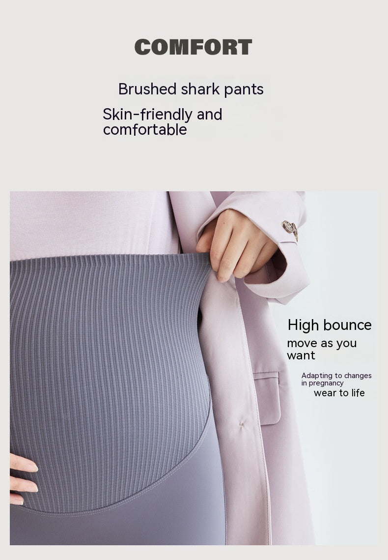 Fleece-lined High-waist Belly Supporting Pants Casual Thick Autumn And Winter New Shark Maternity Pants