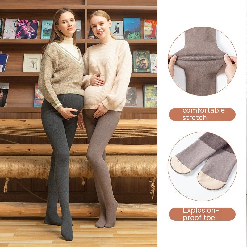 Fleece-lined Thick Cotton Vertical Stripes Belly Support Adjustable Pantyhose