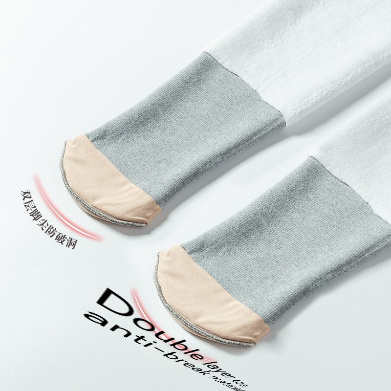 Fleece-lined Thick Cotton Vertical Stripes Belly Support Adjustable Pantyhose