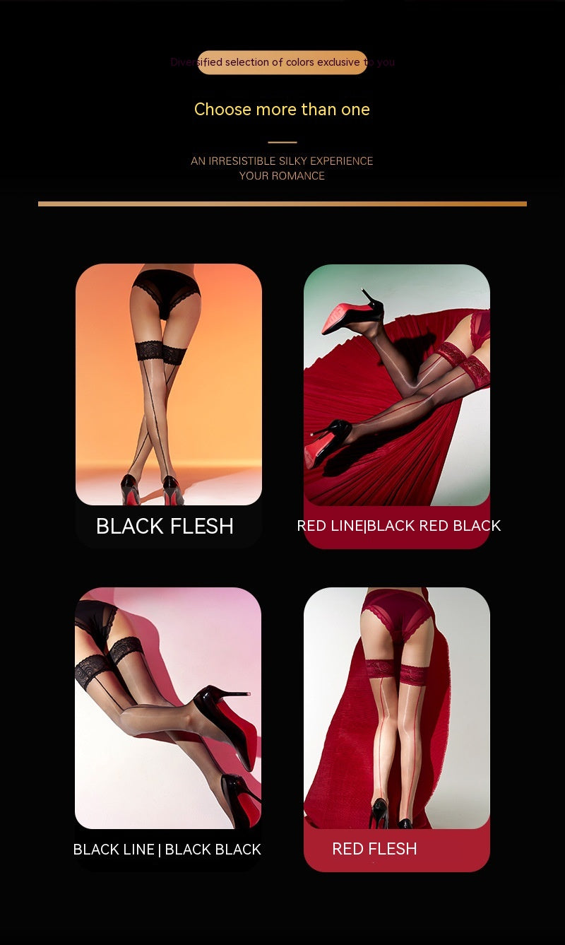 Rear Vertical Thread Stockings Rear Shrimp Thread Lace Edge Thigh High Socks