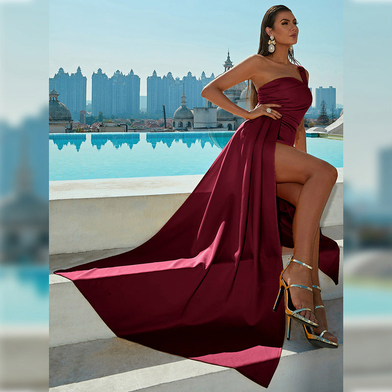 One-shoulder Off-neck Prom Party Slit Evening Dress