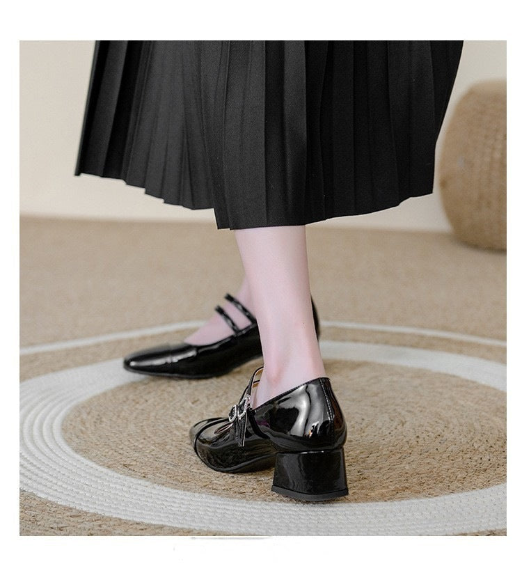 Square Toe Chunky Heel Buckle Mid-heel High Heel Women's Shoes