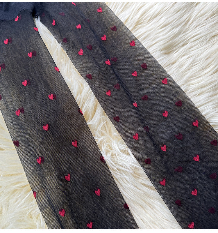 Red Small Love Stockings Ultra-thin Transparent Black Silk Polka Dot Pantyhose Anti-snagging