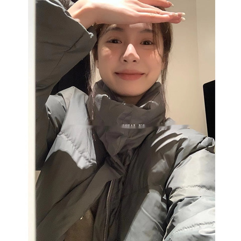 White Duck Down Short Down Jacket Female Lazy Winter Gray Puffer Jacket Coat