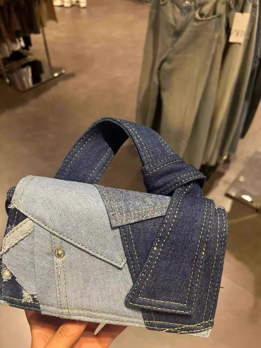 Bolso bandolera con costuras de jeans a juego para mujer