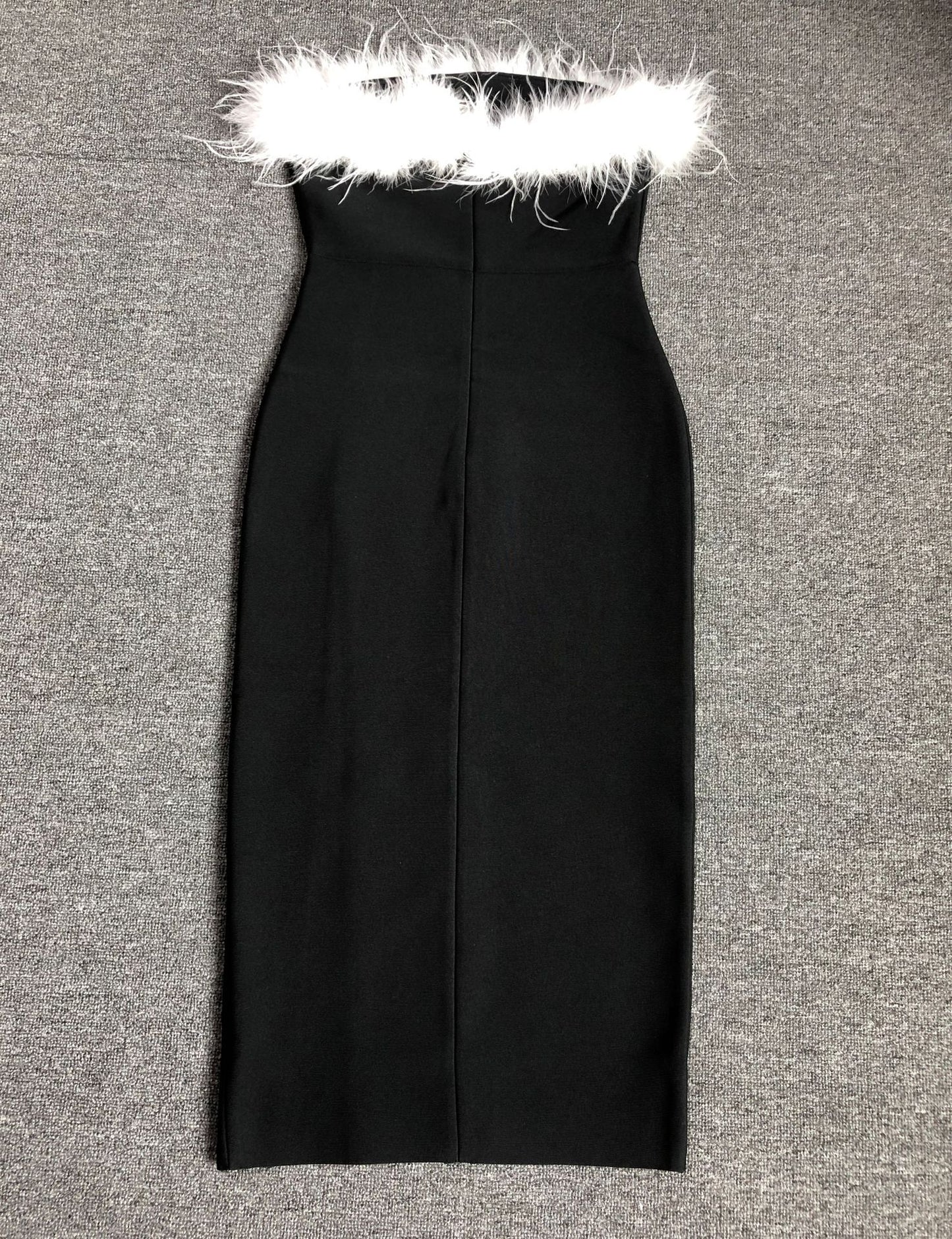 European And American Off-shoulder Contrast Color Ostrich Hair Tube Top High Slit Bandage One-piece Dress