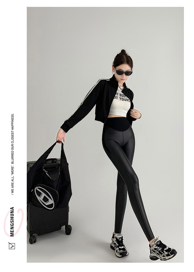 Nuevos pantalones ajustados de cuero elásticos de otoño e invierno, pantalones de terciopelo fino mate de PU, leggings para adelgazar