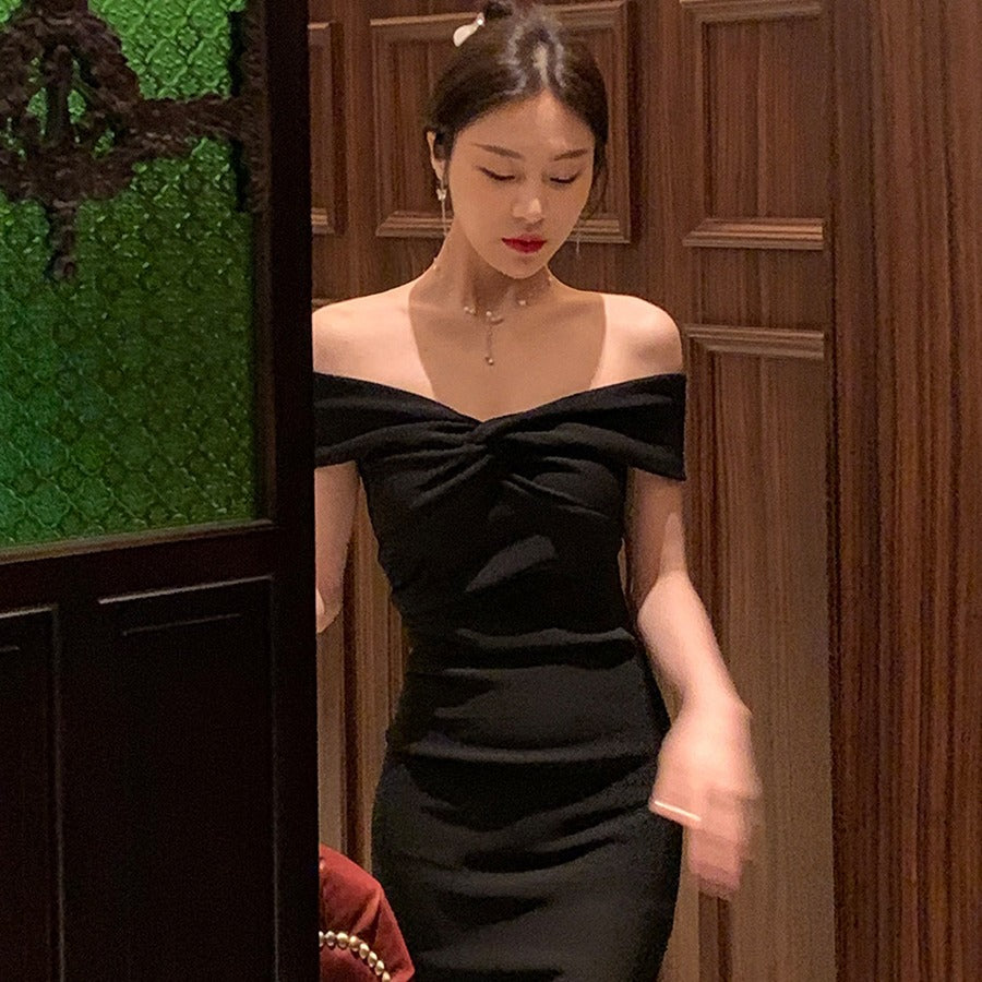 Vestido de noche elegante de estilo francés ajustado y socialité, falda para mujer de principios de primavera y verano