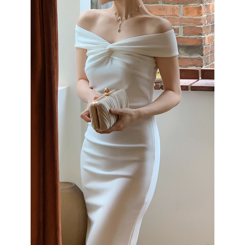 Vestido de noche elegante de estilo francés ajustado y socialité, falda para mujer de principios de primavera y verano