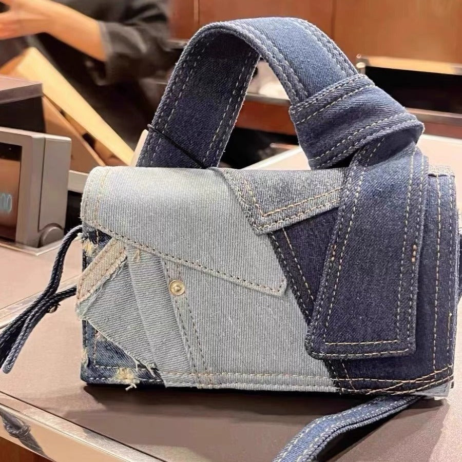 Bolso bandolera con costuras de jeans a juego para mujer