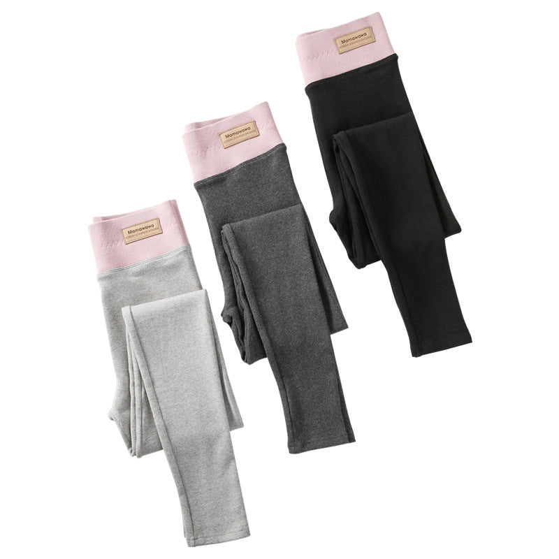 Leggings de piel de oveja extragruesa de cintura alta de color gris del noreste