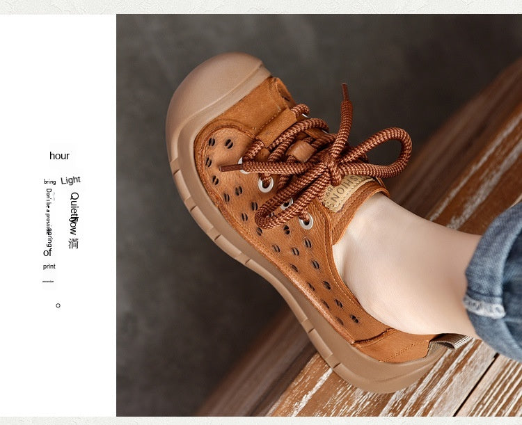 Flat Heel Retro Spring And Summer New Lace Up Casual Women's Shoes