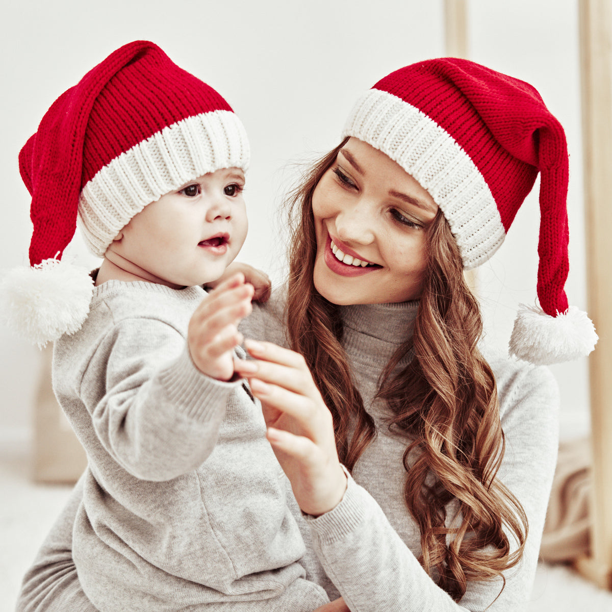 Winter Fur Ball Mother Baby Knitting Cap Christmas Warm Cap Parent-Child Cap