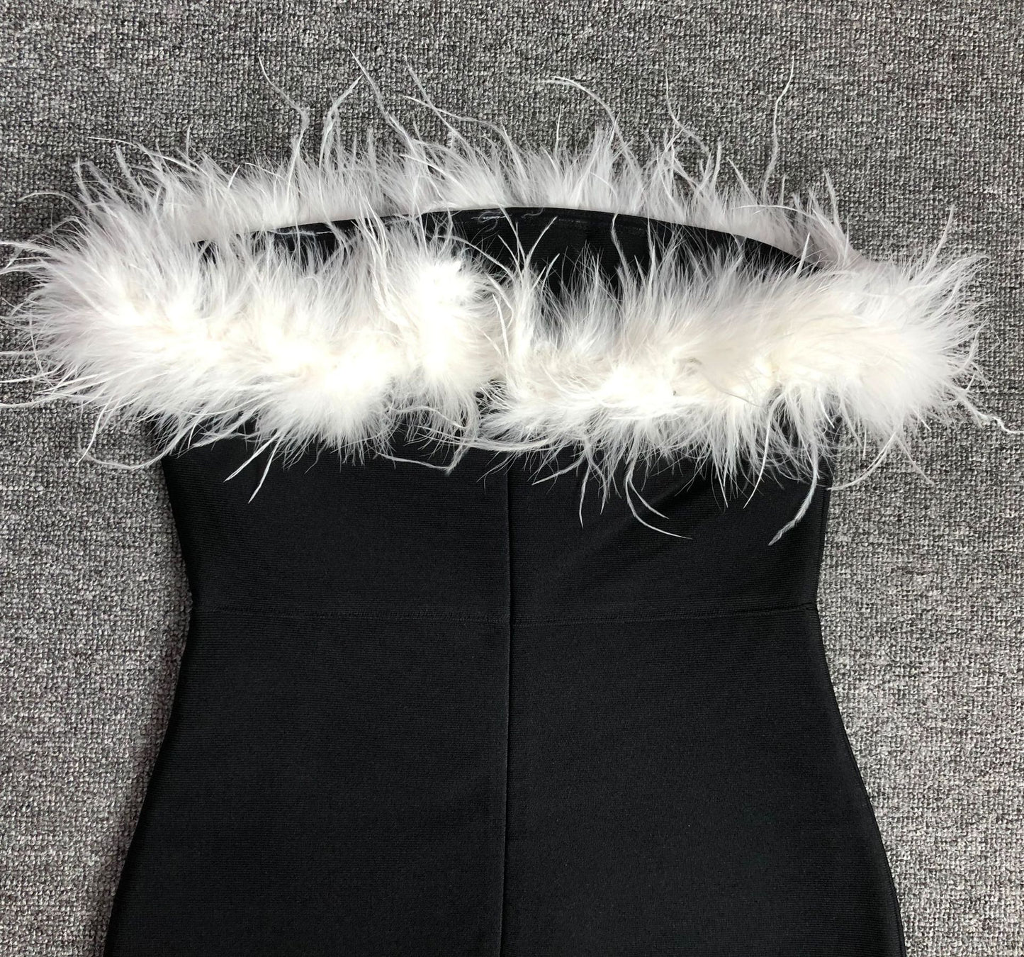 European And American Off-shoulder Contrast Color Ostrich Hair Tube Top High Slit Bandage One-piece Dress