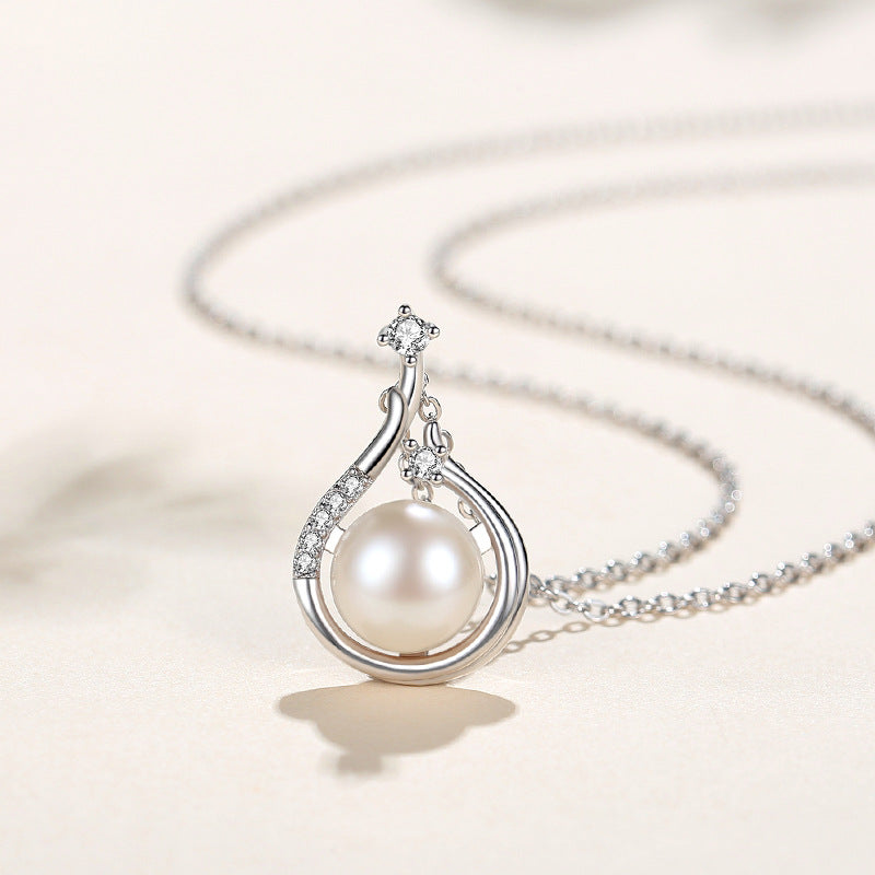 Süßwasserperlenkette Sterling Silber Vintage Volldiamant Schlüsselbeinkette