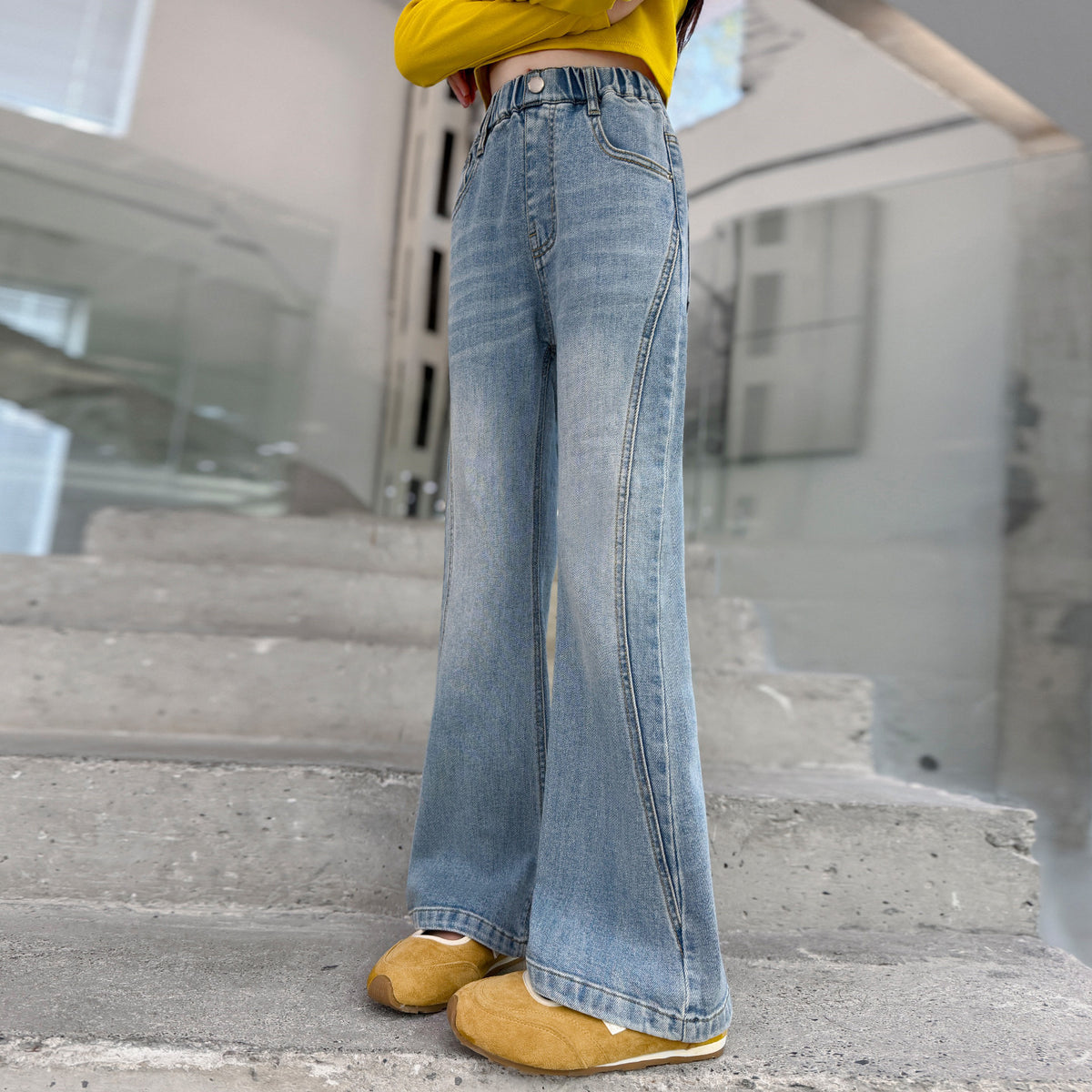 Girls' Micro Flare Jeans, Elastic Flared Pants for Older Girls