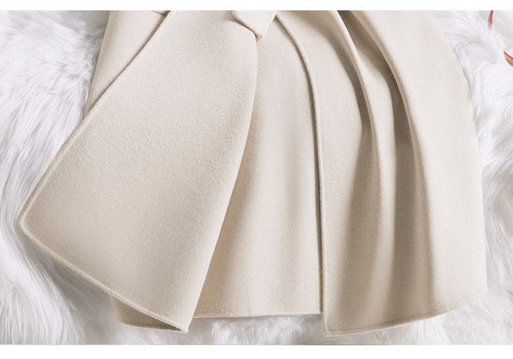 Abrigo de lana ajustado de color blanco cremoso para mujer, otoño e invierno