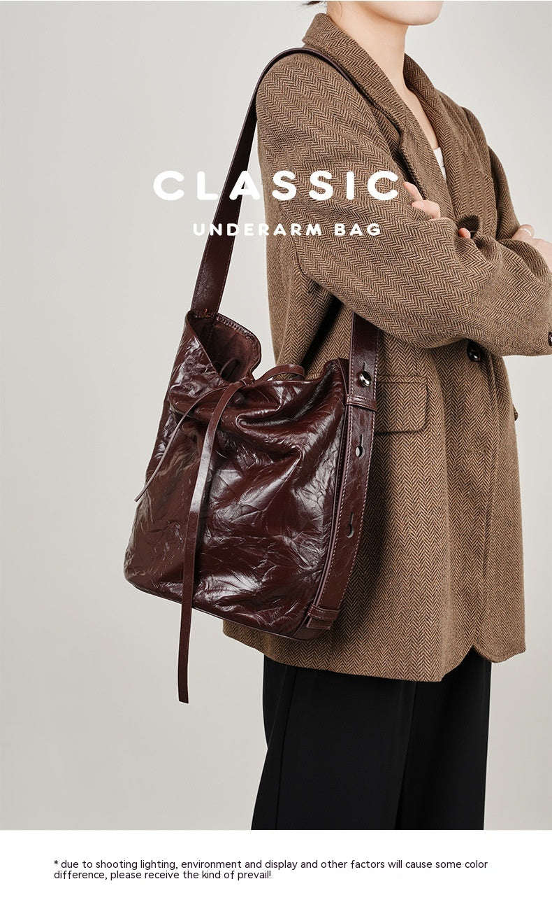 Bucket Bag Fashion Special-interest Hand Grip Pattern Leather One-shoulder Crossbody Tote