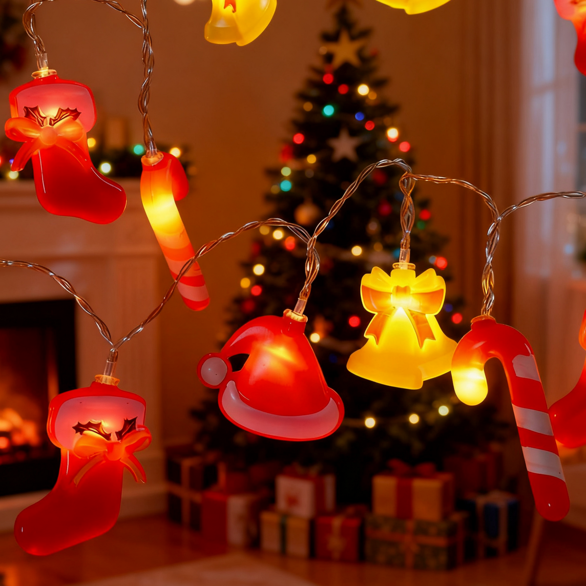 Bell, crutch, Christmas light, LED light string