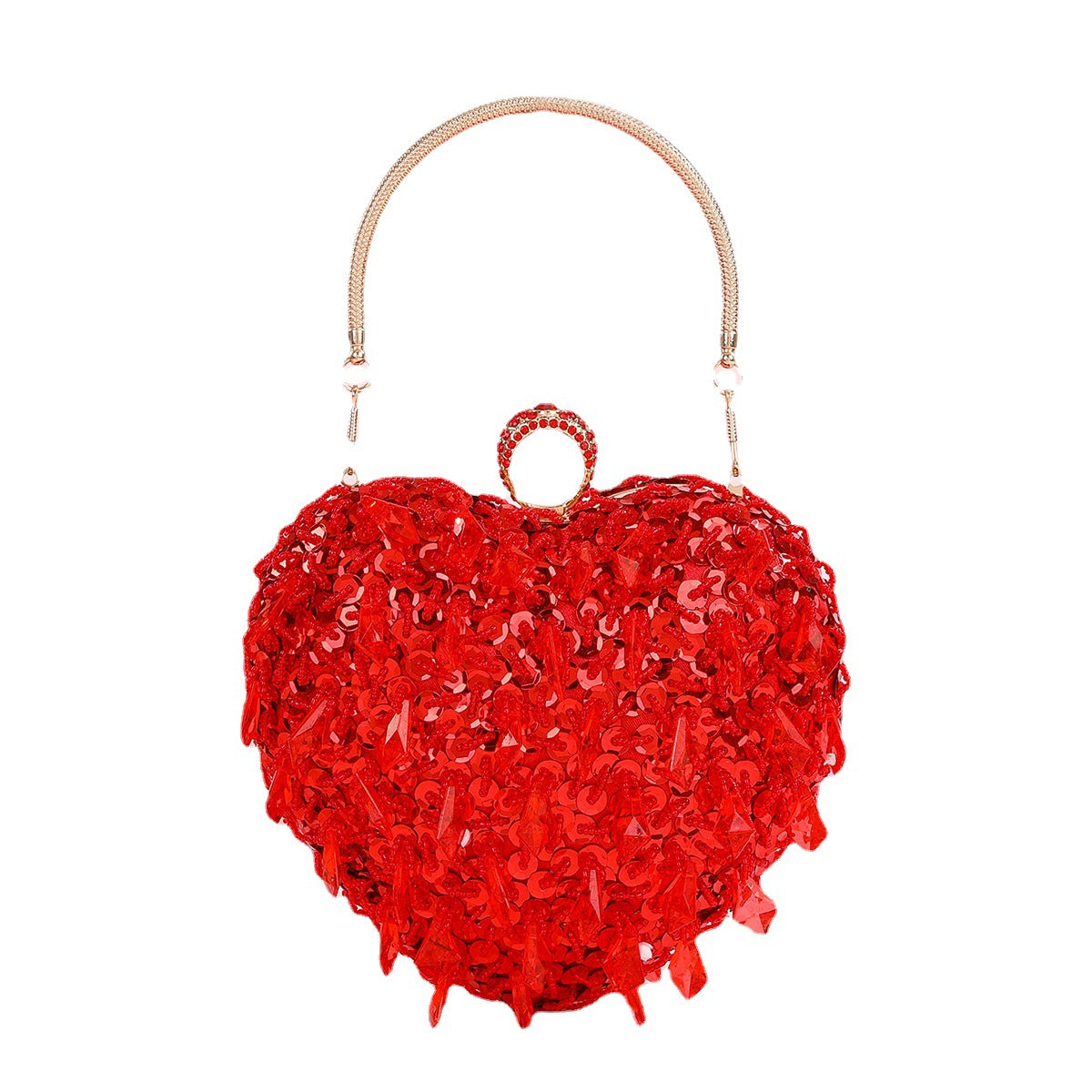 Embroidered Beaded Heart-shaped Dinner Bag