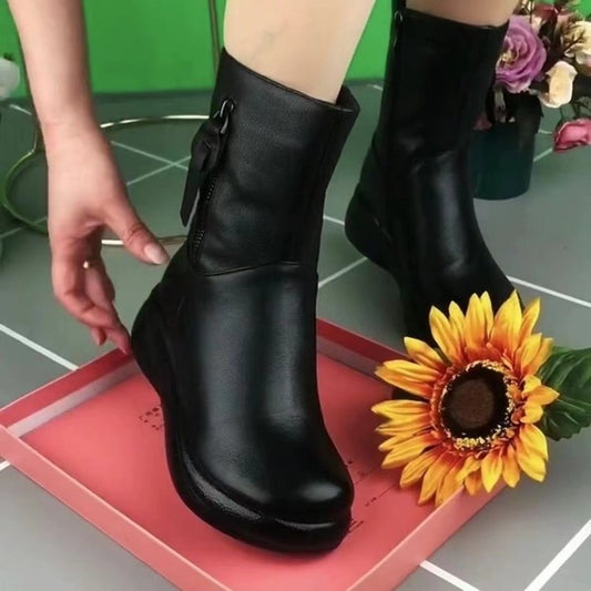 Botas de media caña retro para adelgazar, botas planas informales de estilo británico