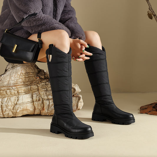 Botas de nieve de piel gruesa e impermeables con plumón