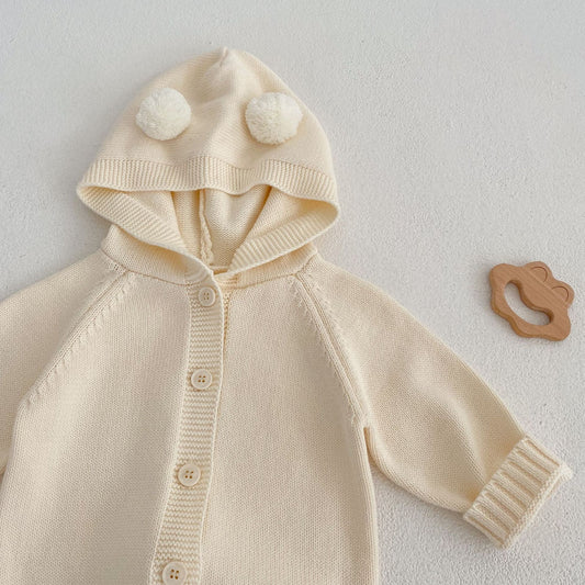 Baby Knitted Wool Ball Spring Newborn Solid Color Jumpsuit