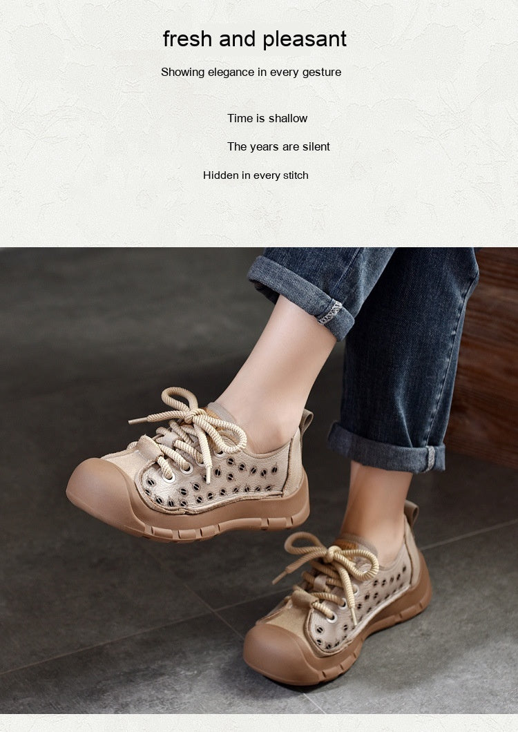 Flat Heel Retro Spring And Summer New Lace Up Casual Women's Shoes